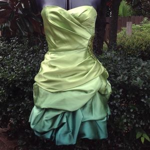 Green Ombré Mini Jeweled Strapless Party Dress